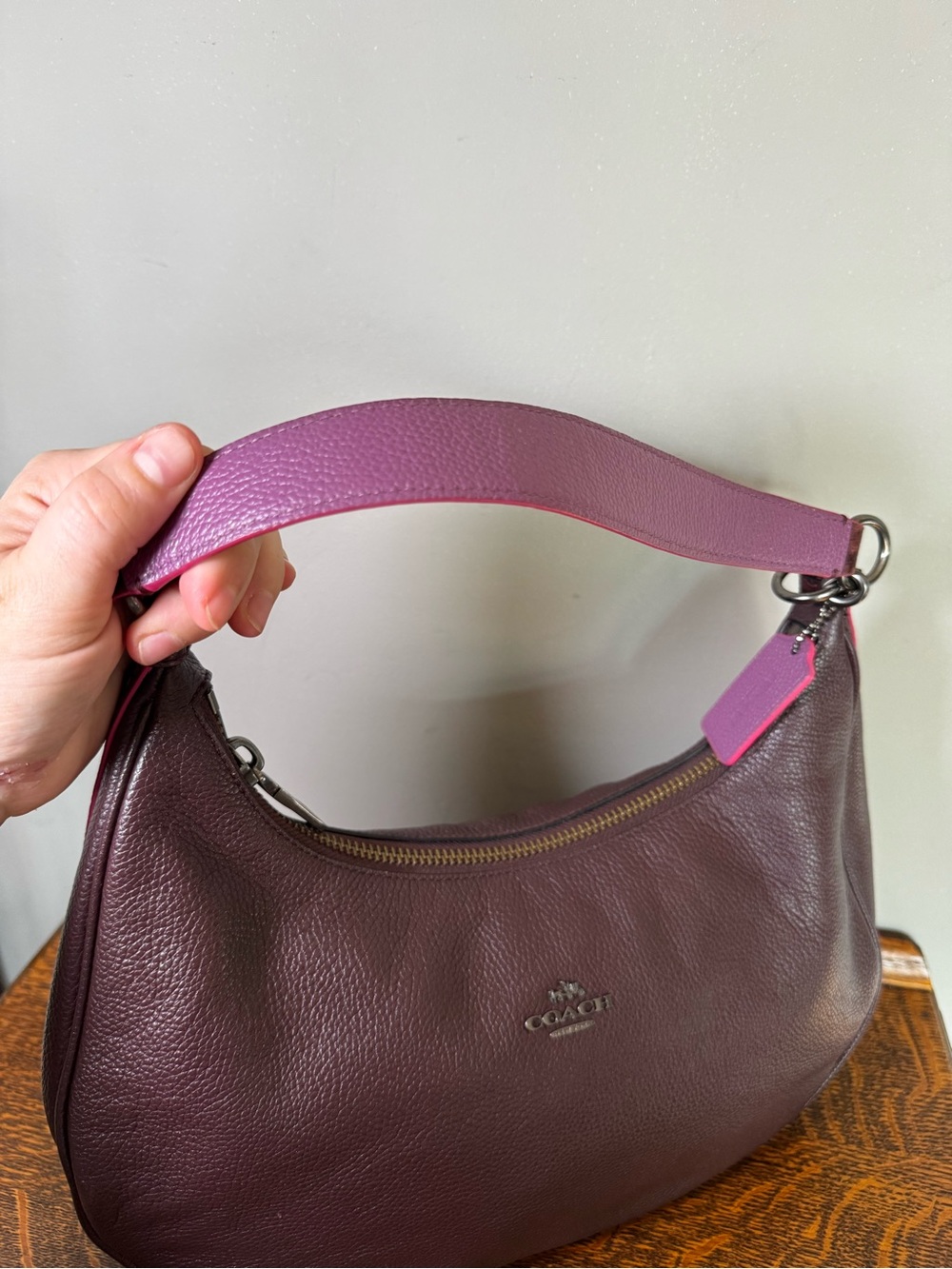 Coach Pebbled Leather Plum Hobo Shoulder Bag F29817 - Picture 8 of 14